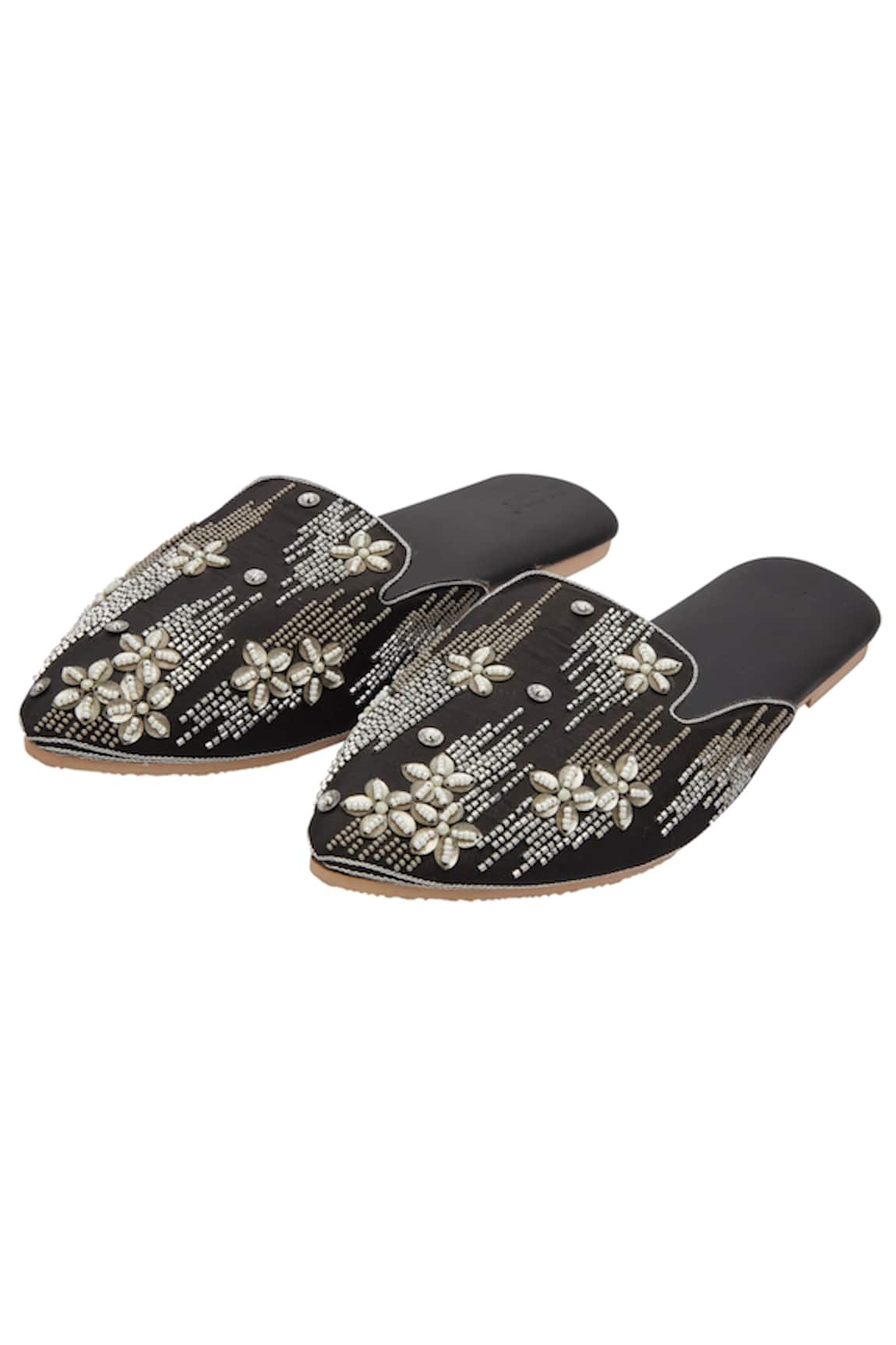 Durvi Coal Floral Embroidered Mules