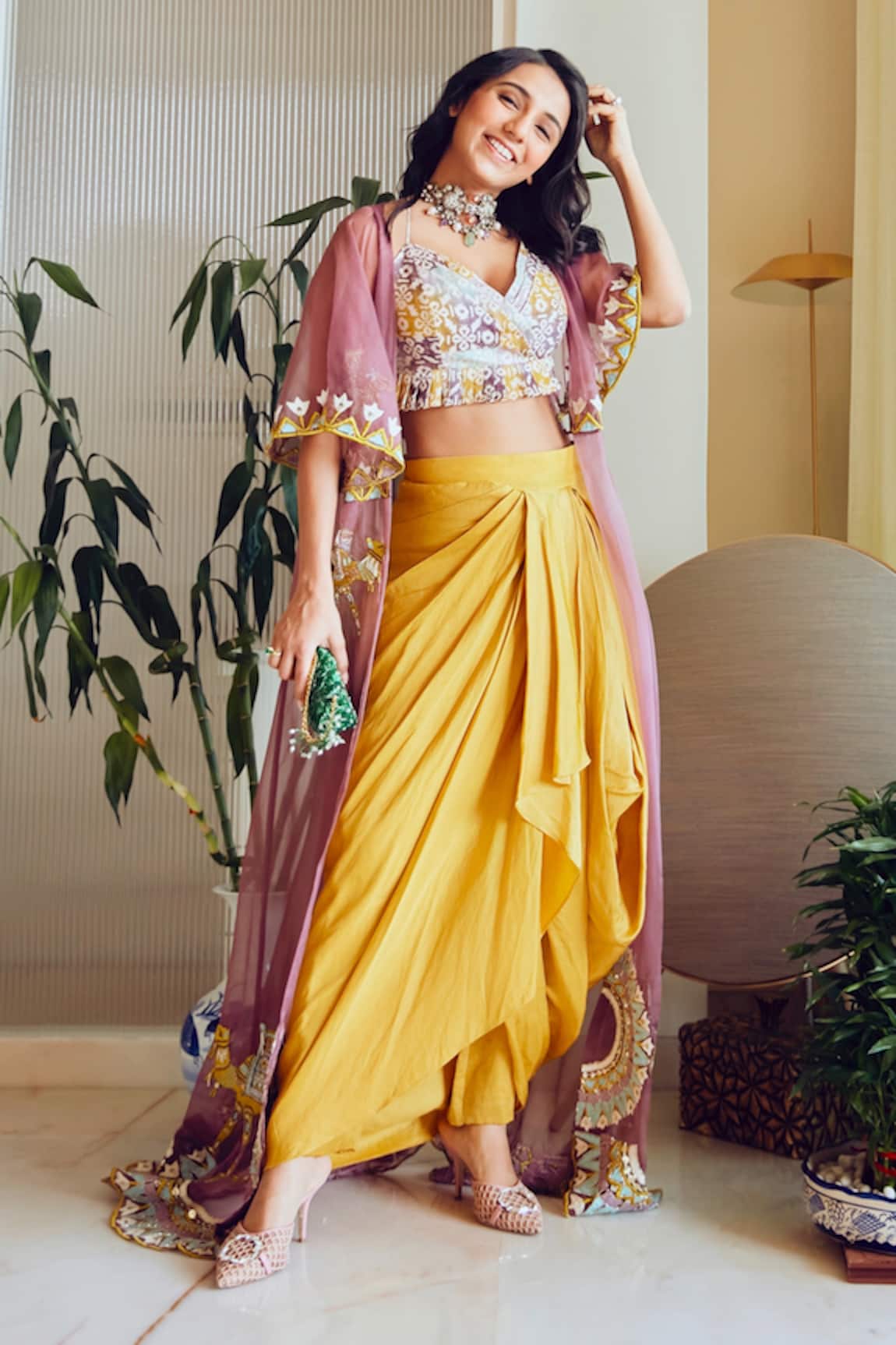Leela By A Embroidered Cape With Draped Dhoti Skirt Set