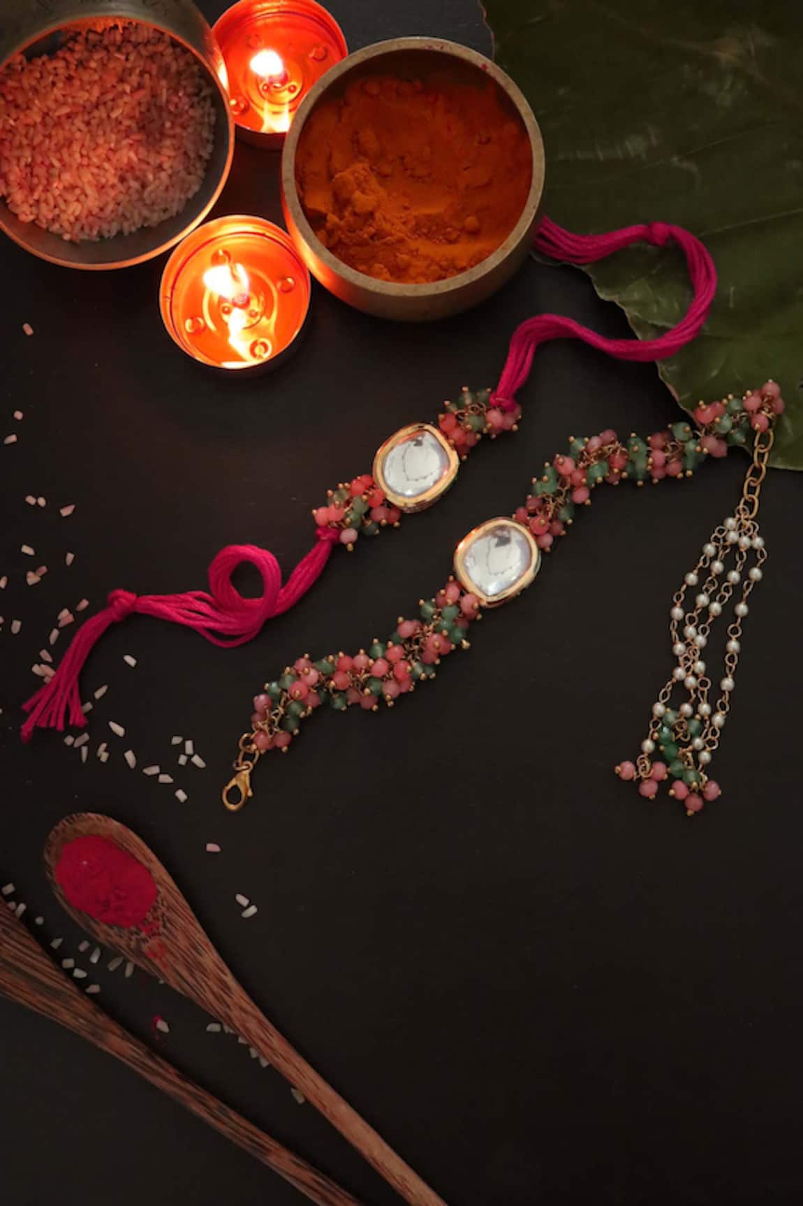 Paisley Pop Kundan Rakhi & Lumba Set 