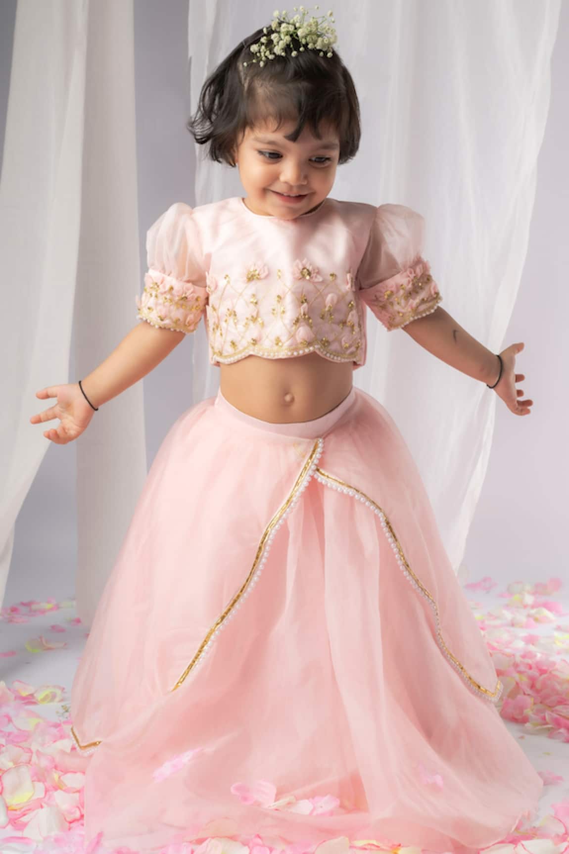 Lil Angels Embroidered Blouse & Lehenga Set 