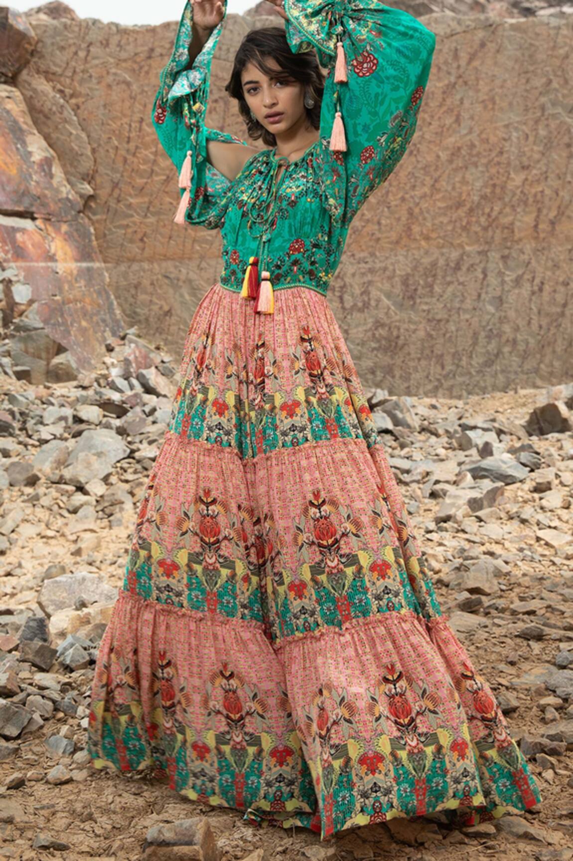 Bhanuni By Jyoti Galleria Printed Cold Shoulder Dress