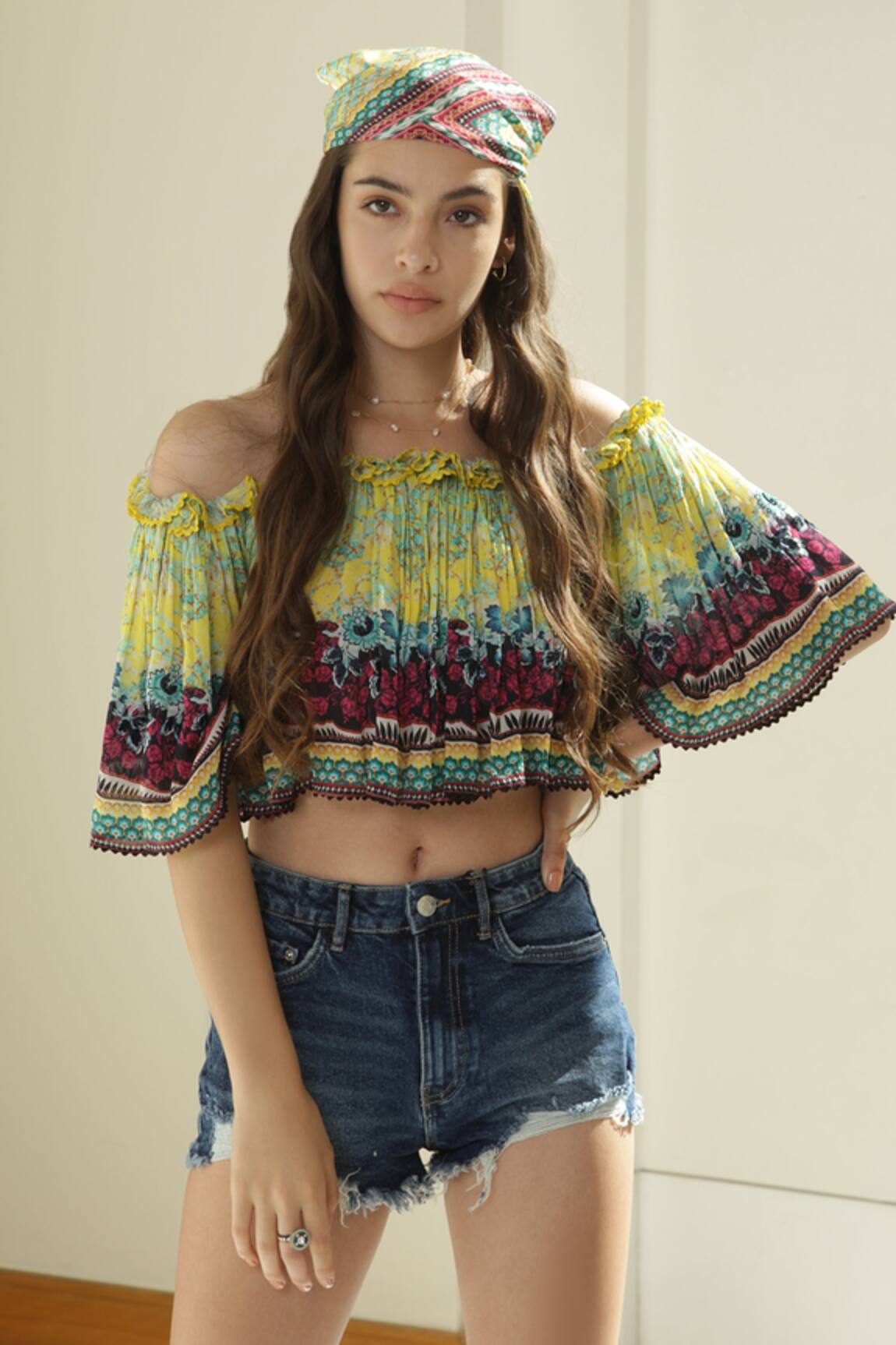 Bhanuni By Jyoti Gardenia Off Shoulder Crop Top 