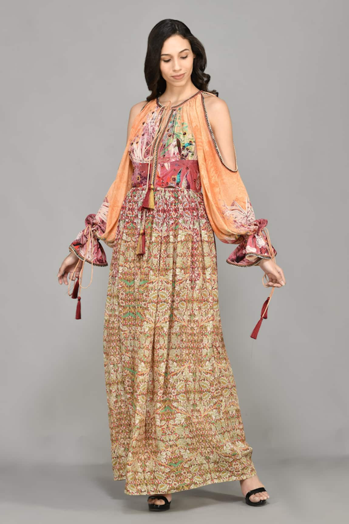 Bhanuni By Jyoti Mural Printed Cold Shoulder Dress 