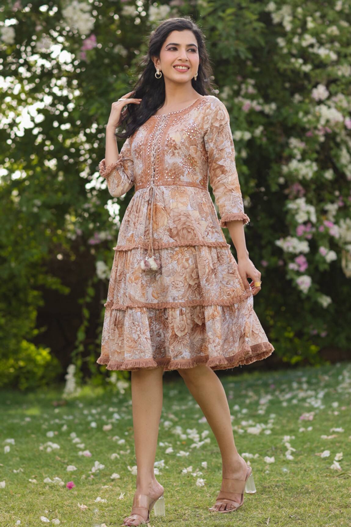 Bairaas Floral Print Tiered Dress