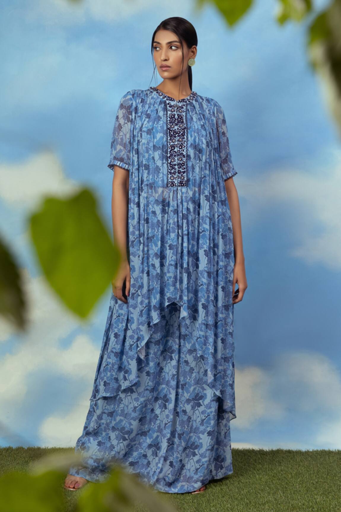 Adi By Aditya Khandelwl Floral Print Tunic & Palazzo Set