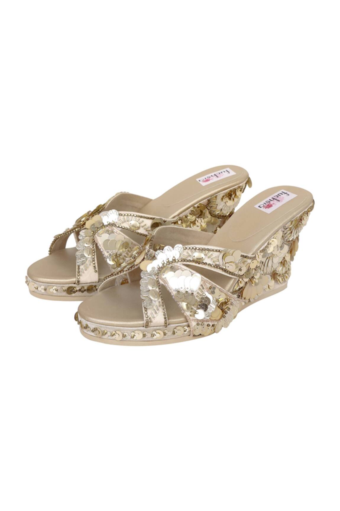 Fuchsia by aashaka mehta Satin Sequins Wedges 