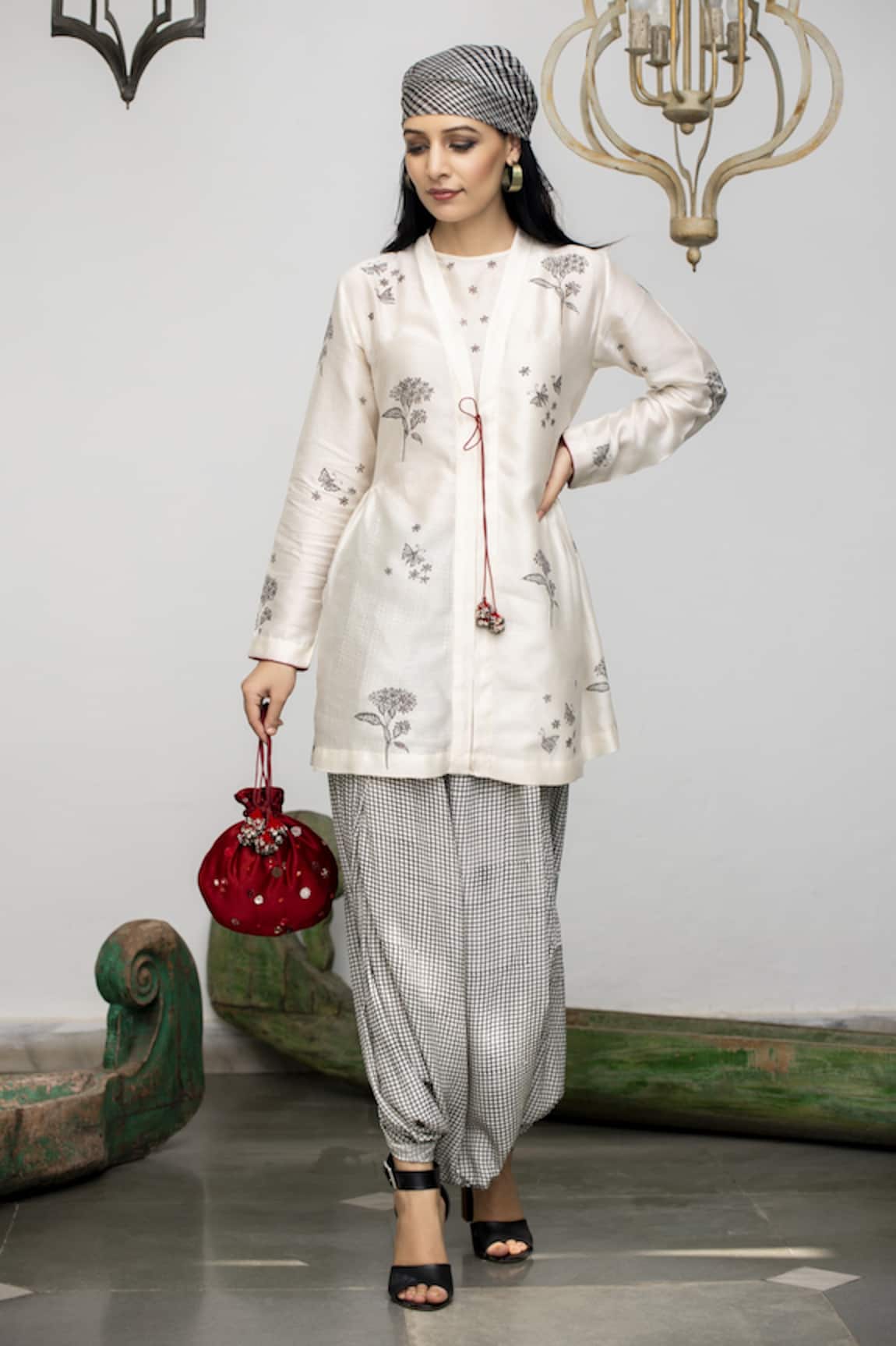 Neeta Bhargava Silk Chanderi Peplum & Draped Pant Set
