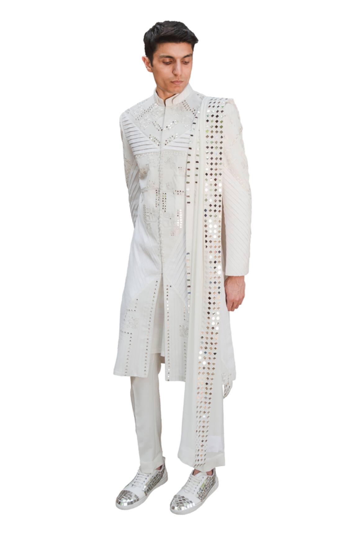 Ankur J Reflex Mirror Work Sherwani Set