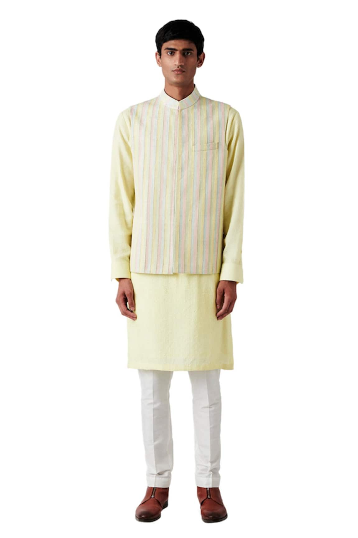 Amaare Striped Bundi & Kurta Set