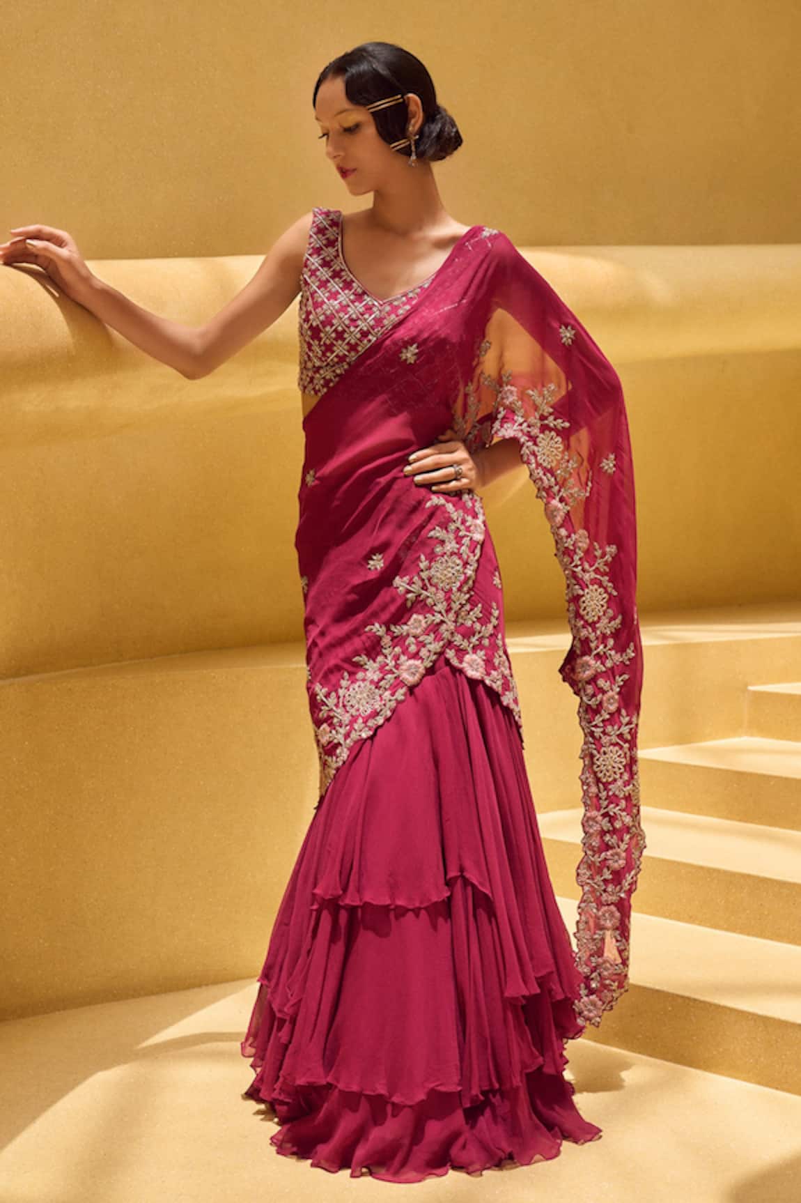 Charu and Vasundhara Ramena Pre-Draped Saree With Blouse 