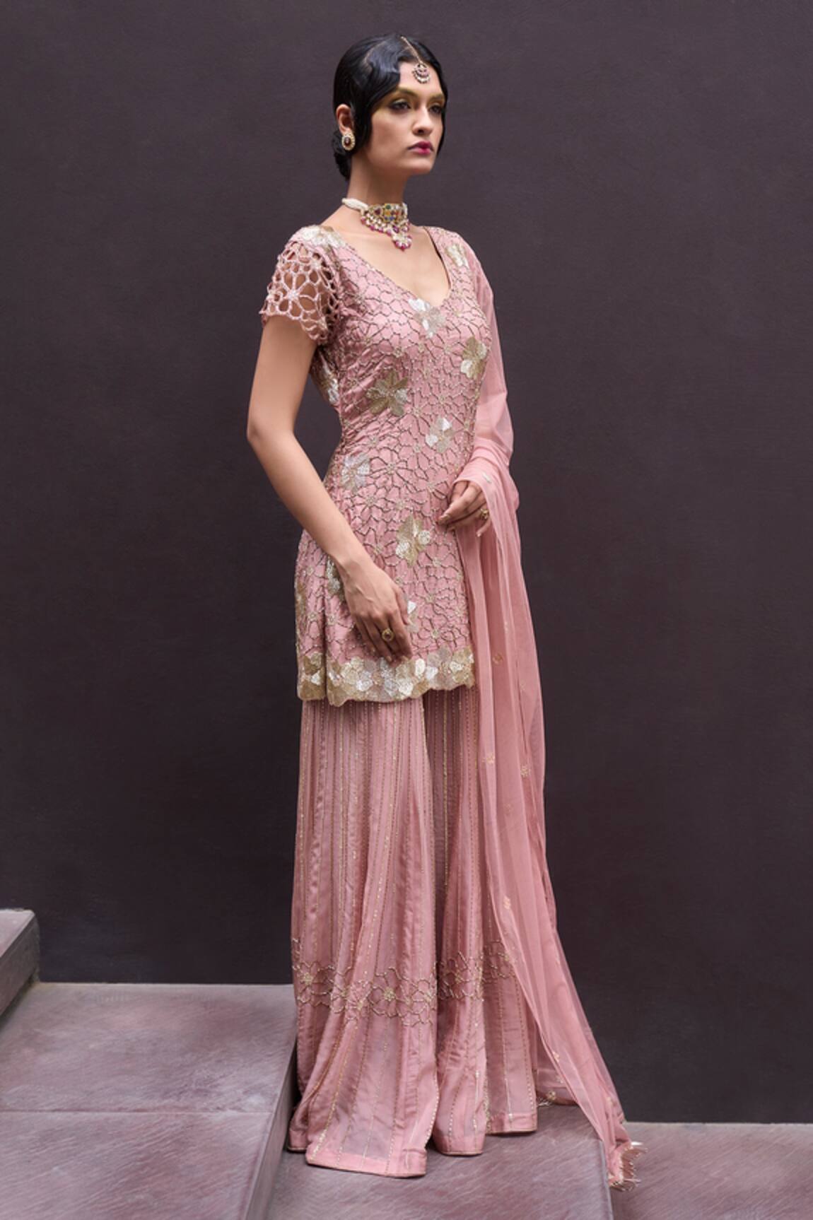 Charu and Vasundhara Renafa Embroidered Kurta Sharara Set 
