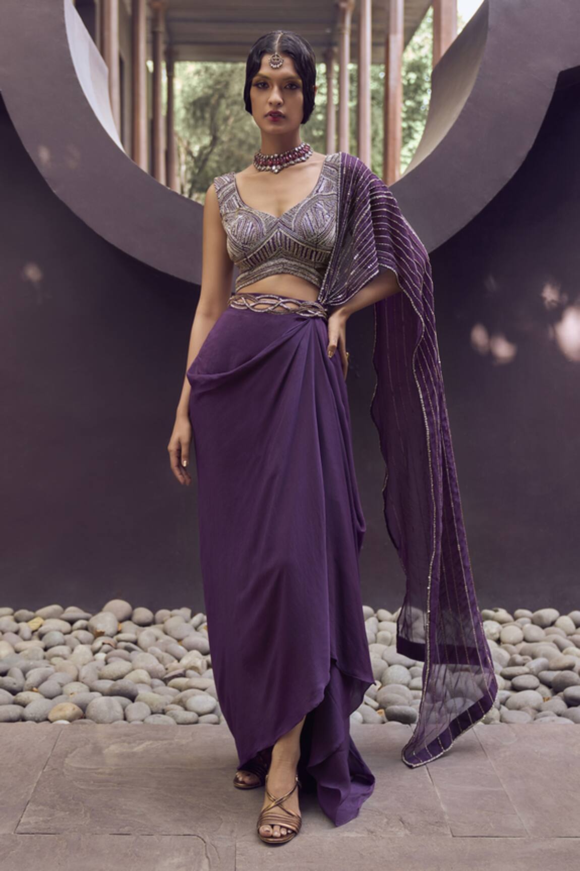 Charu and Vasundhara Roselyne Draped Skirt & Blouse Set