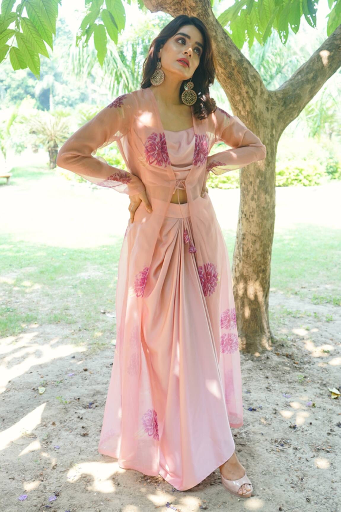 Laxmishriali Floral Print Jacket & Skirt Set 