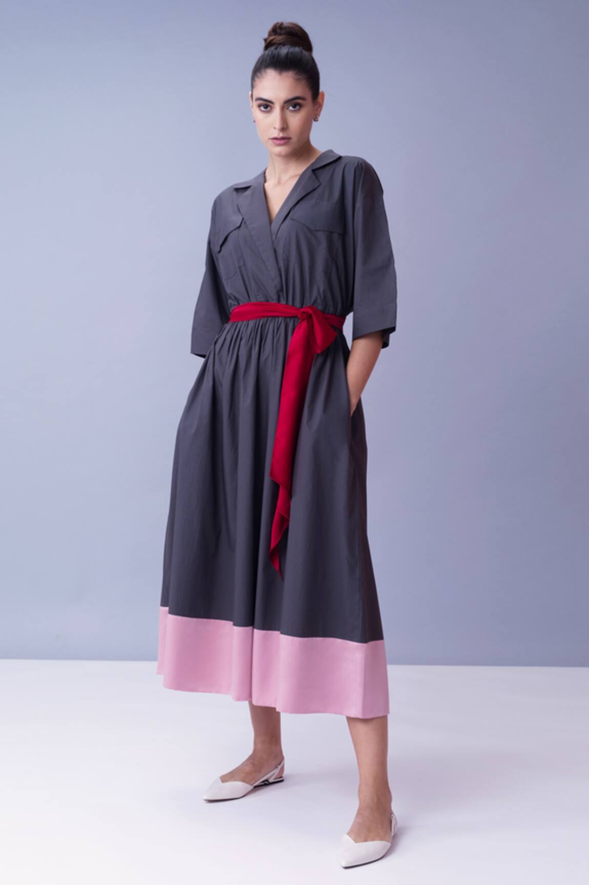 House Of Behram Colorblock Trench Dress