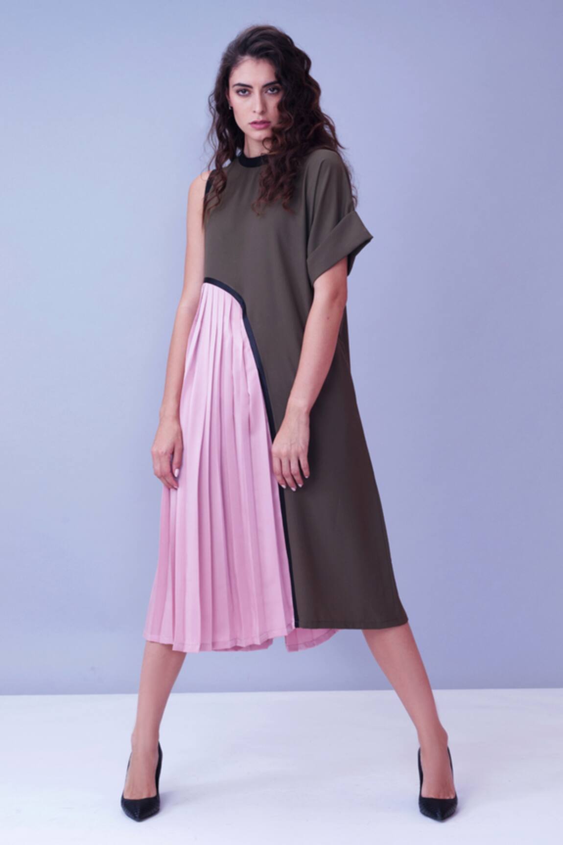 House Of Behram Colorblock Pleated Dress