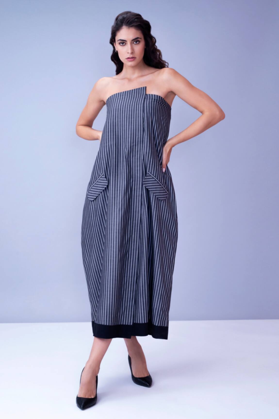 House Of Behram Overlay Striped Dress