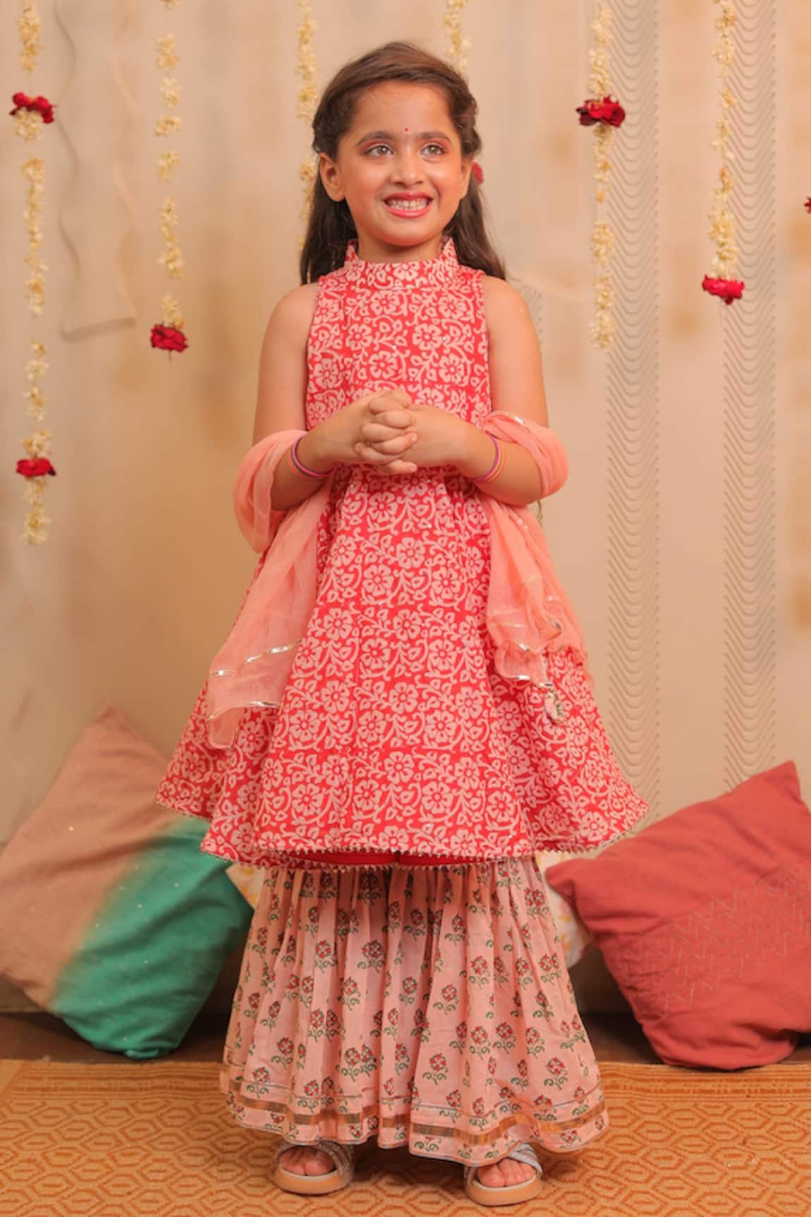 Tiny Colour Mogra Printed Kurta Gharara Set 