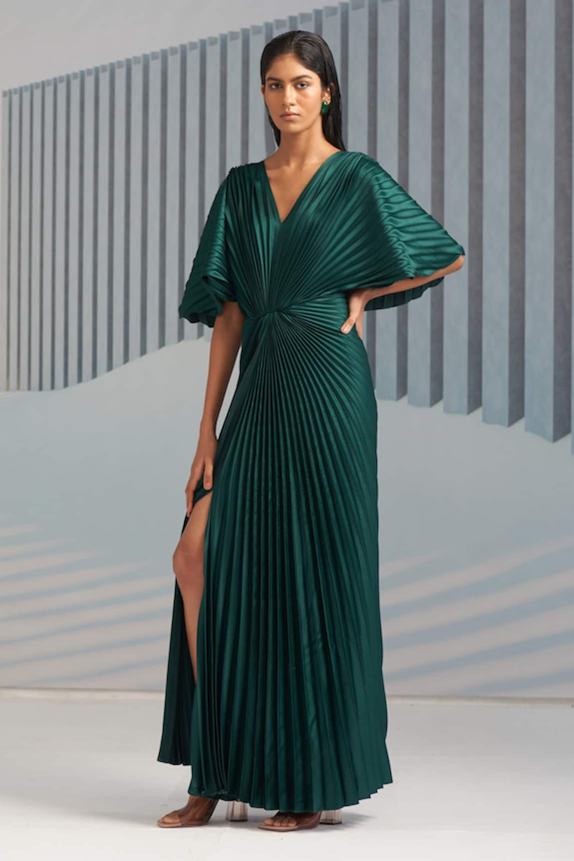 Pleats By Aruni Flared Sleeve Pleated Gown