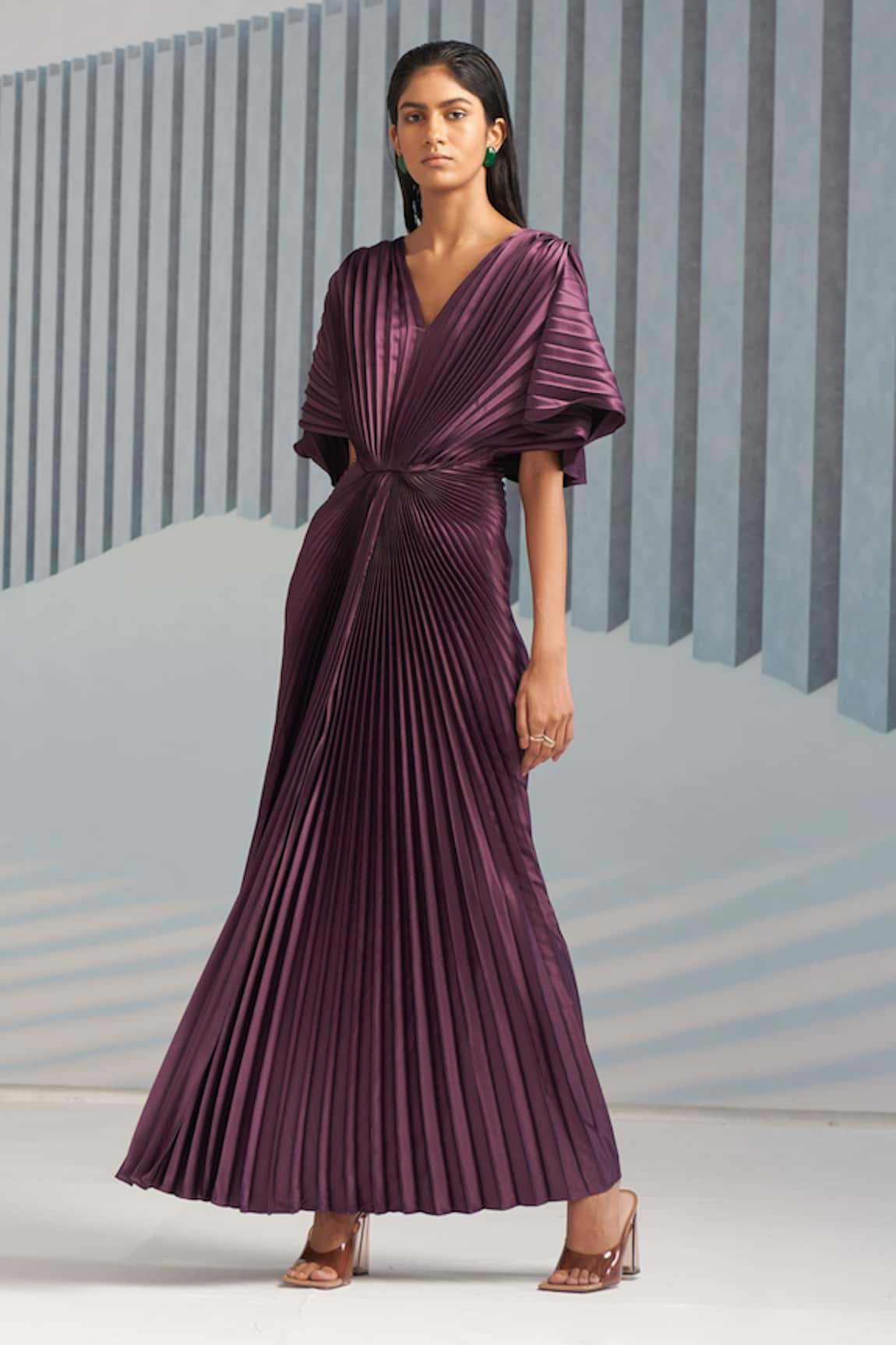 Pleats By Aruni Flared Sleeve Pleated Gown