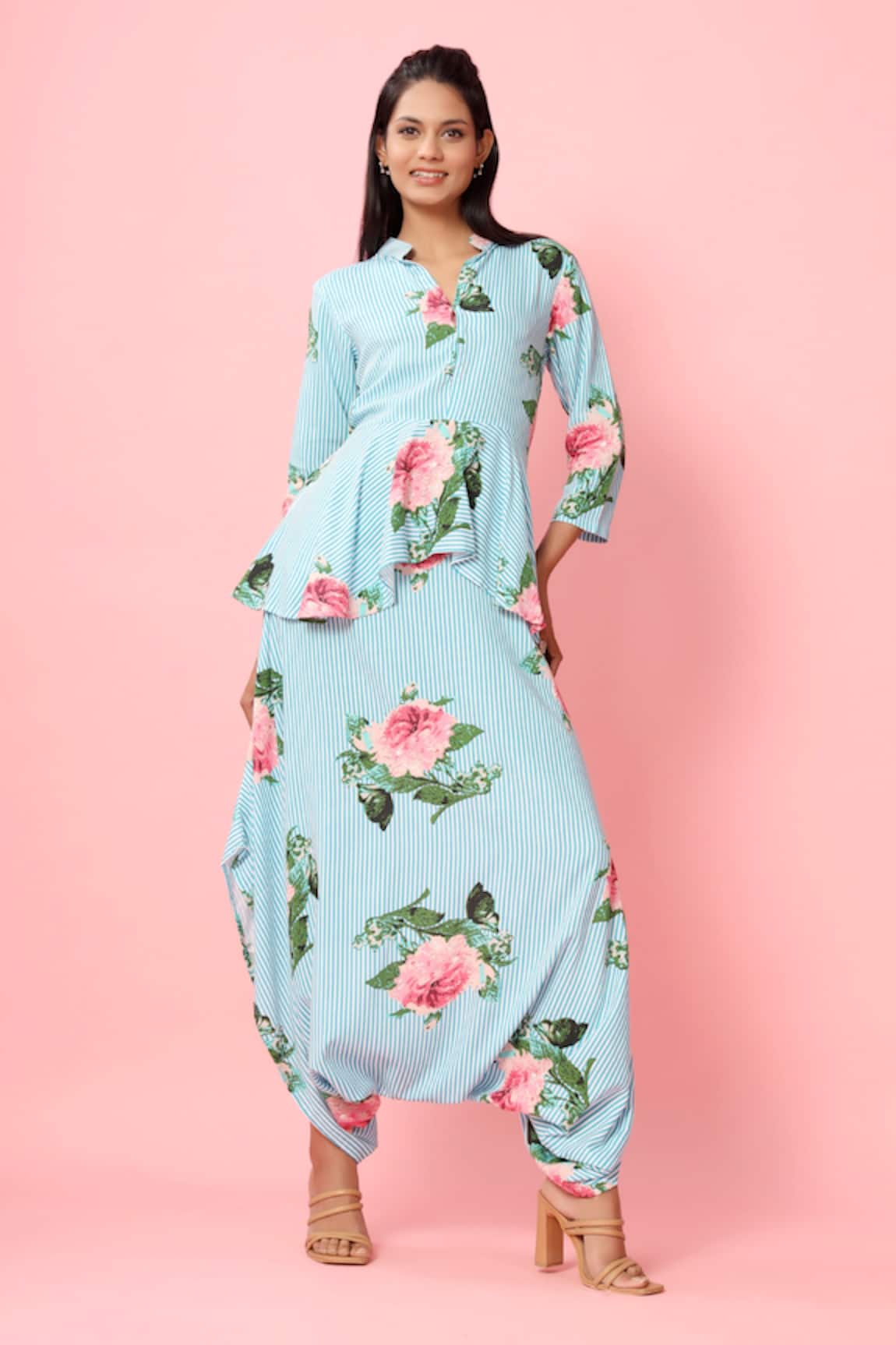 Pasha India Printed Peplum Dhoti Jumpsuit 