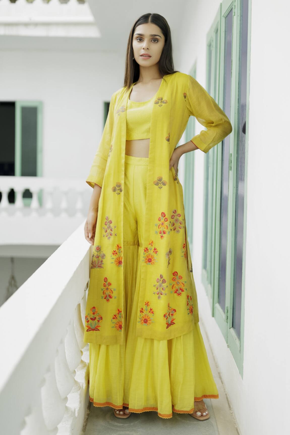 Neeta Bhargava Embroidered Jacket & Sharara Set