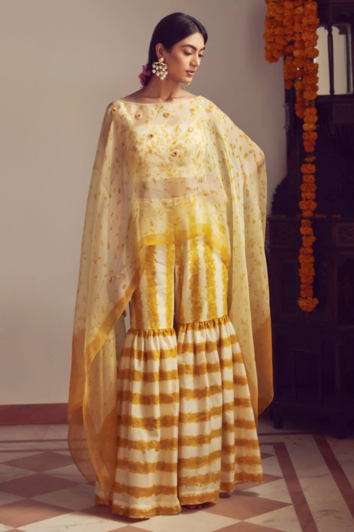 Amita Gupta Silk Organza Cape Sharara Set