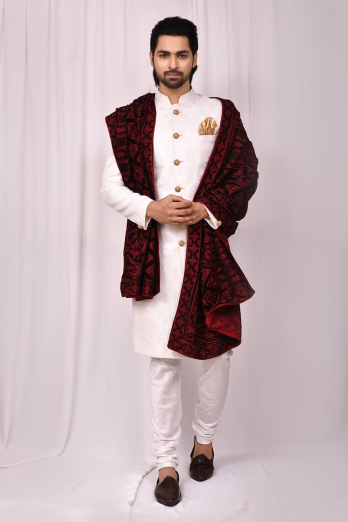 Aryavir Malhotra Velvet Floral Embroidered Shawl