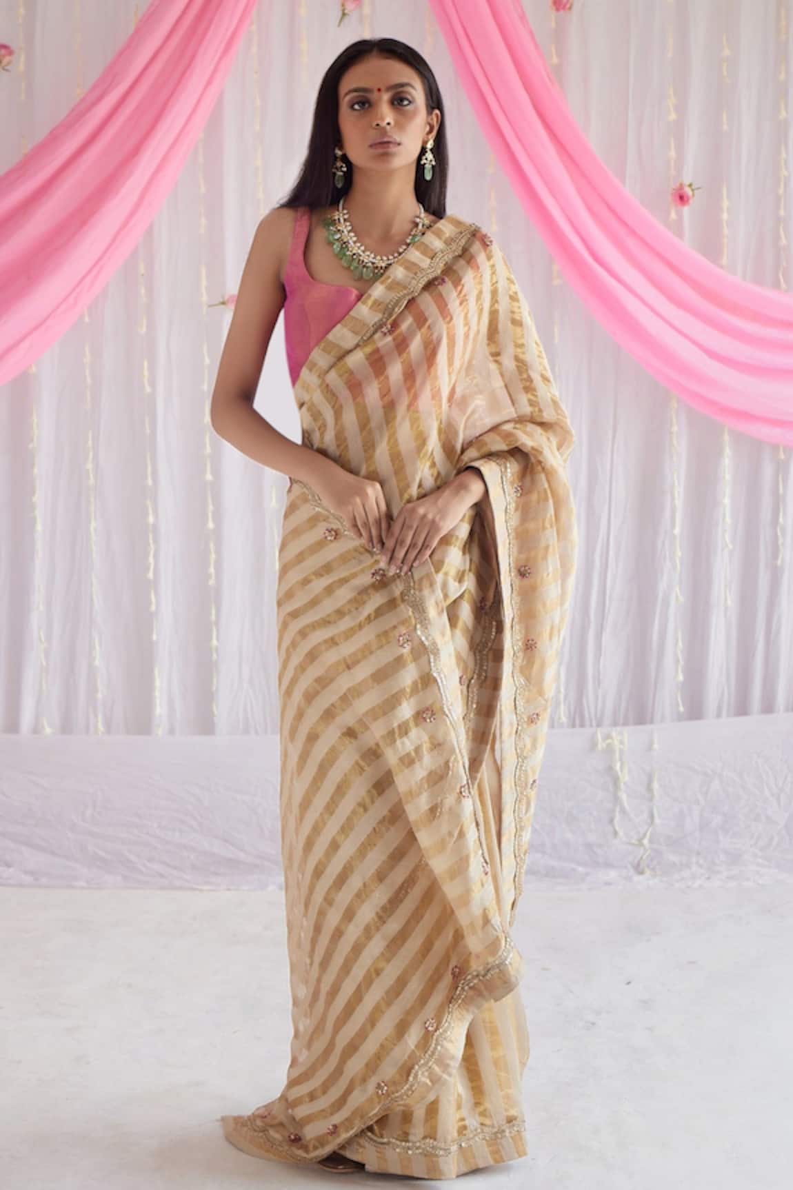 Shorshe Clothing Tissue Striped Chanderi Saree