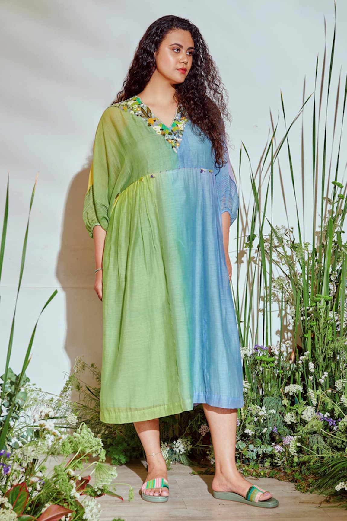 Half Full Curve Tropical Garden Ombre Dress