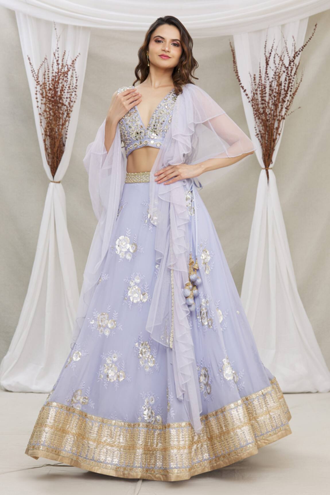 Priti Sahni Floral Embroidered Lehenga Set