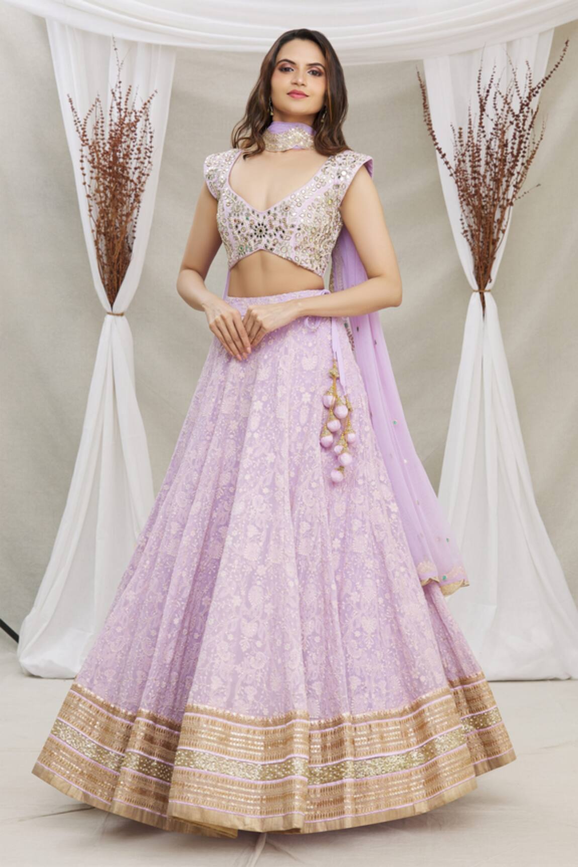 Priti Sahni Floral Embroidered Lehenga Set