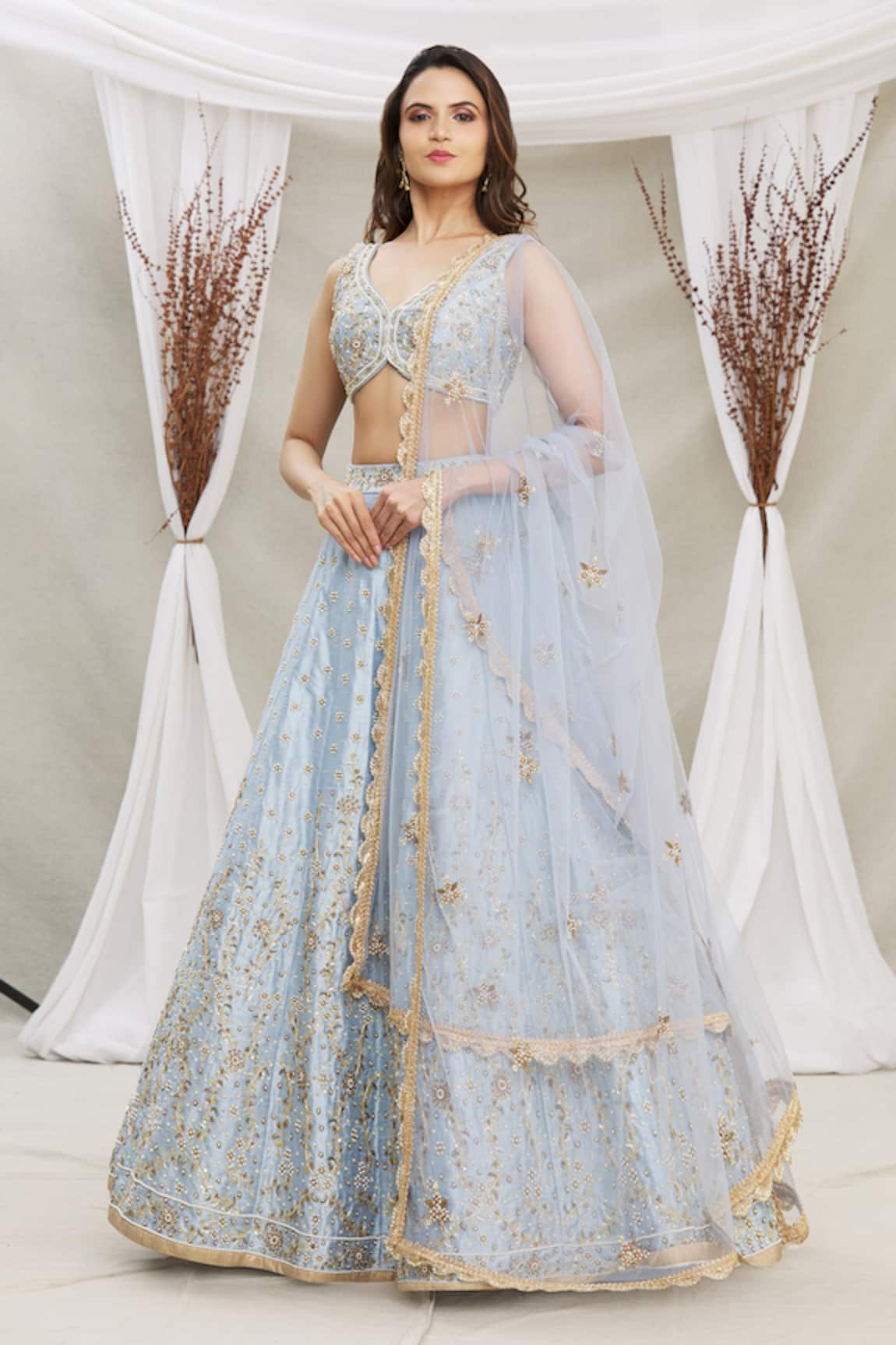 Priti Sahni Floral Embroidered Bridal Lehenga Set