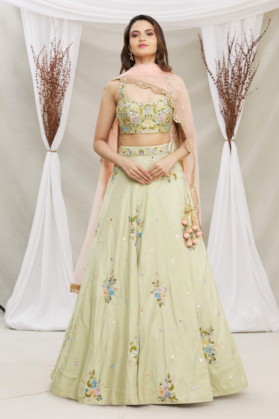 Priti Sahni Floral Embroidered Lehenga Set