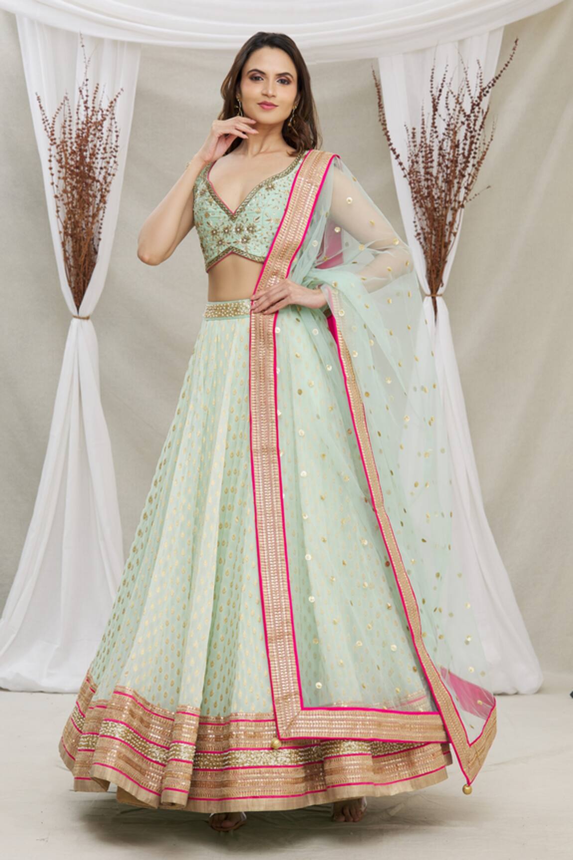 Priti Sahni Embroidered Blouse & Lehenga Set