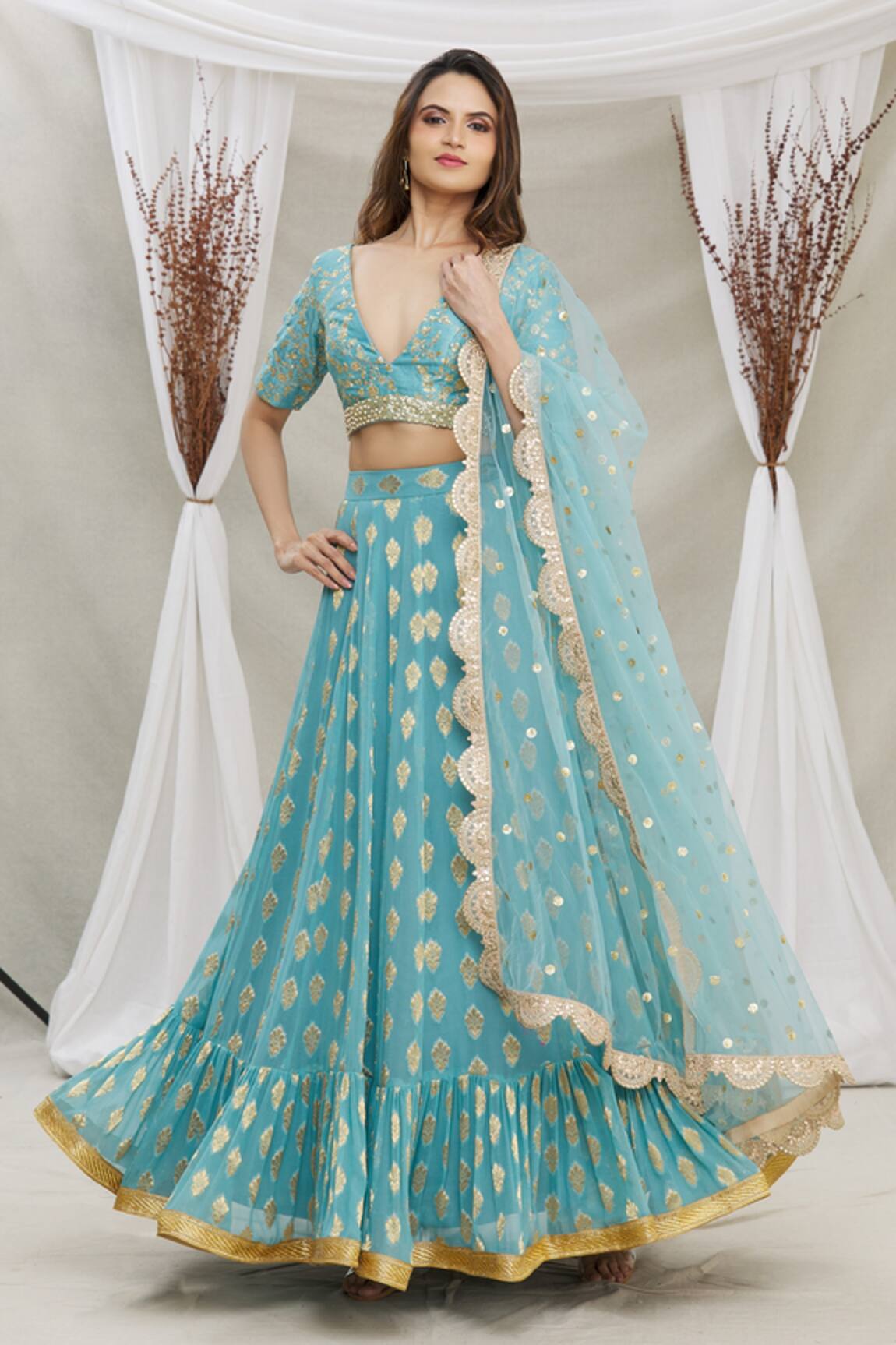 Priti Sahni Embroidered Blouse & Lehenga Set