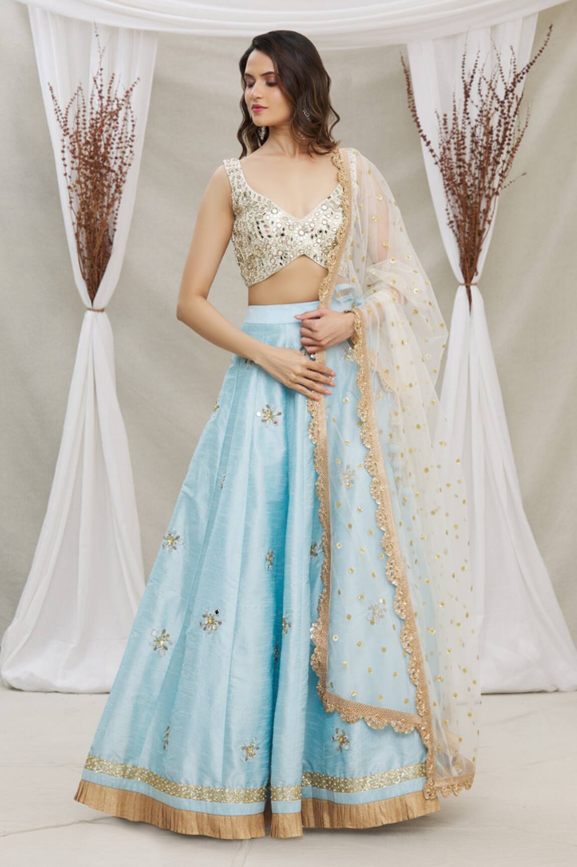 Priti Sahni Floral Embroidered Lehenga Set