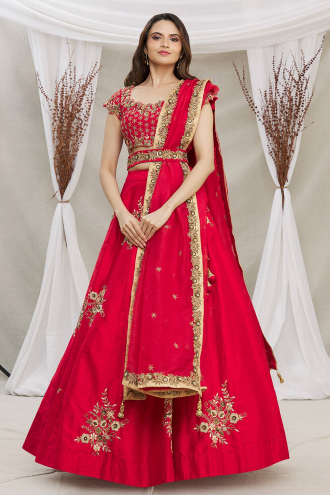Priti Sahni Floral Embroidered Lehenga Set
