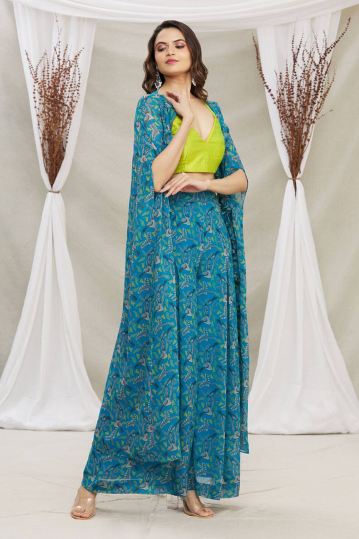 Priti Sahni Gond Tribal Art Print Cape & Palazzo Set