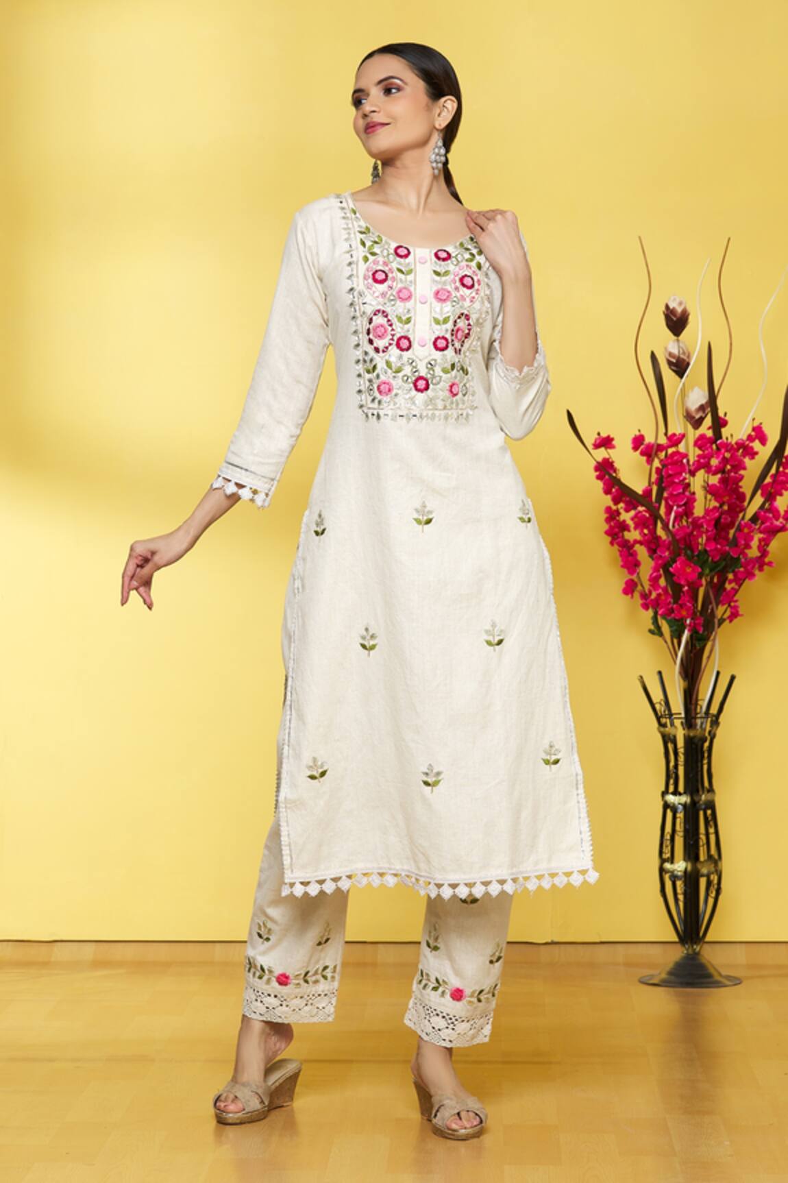 Aryavir Malhotra Floral Embroidered Kurta & Pant Set