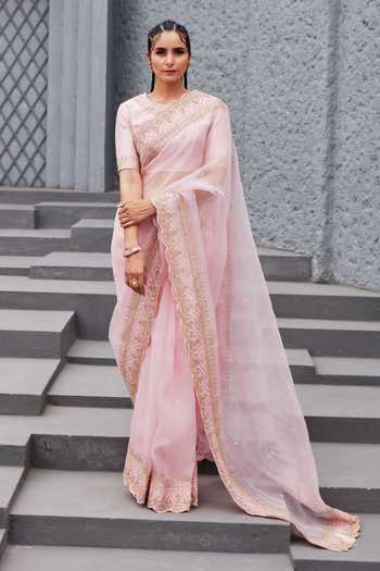 Jigar Mali Embroidered Saree With Blouse 