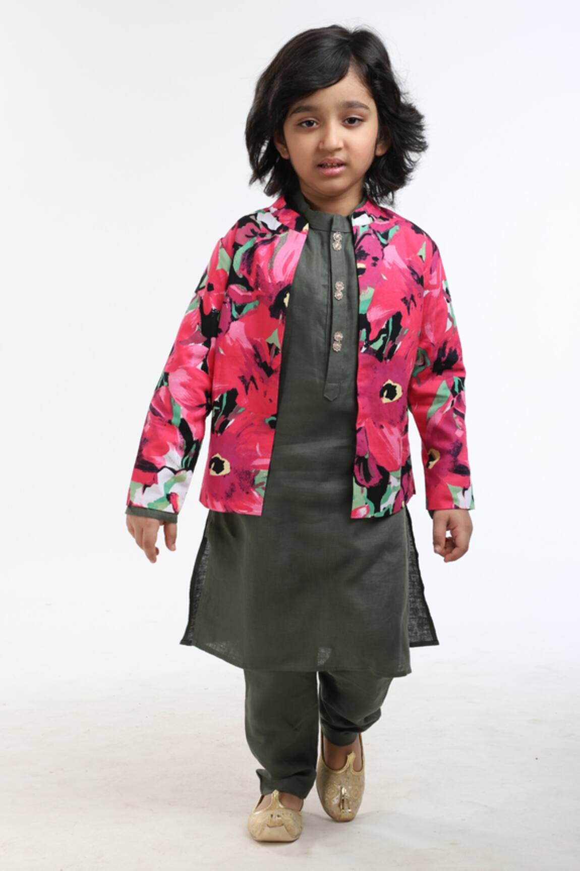 Byb Premium Floral Print Jacket Kurta Set