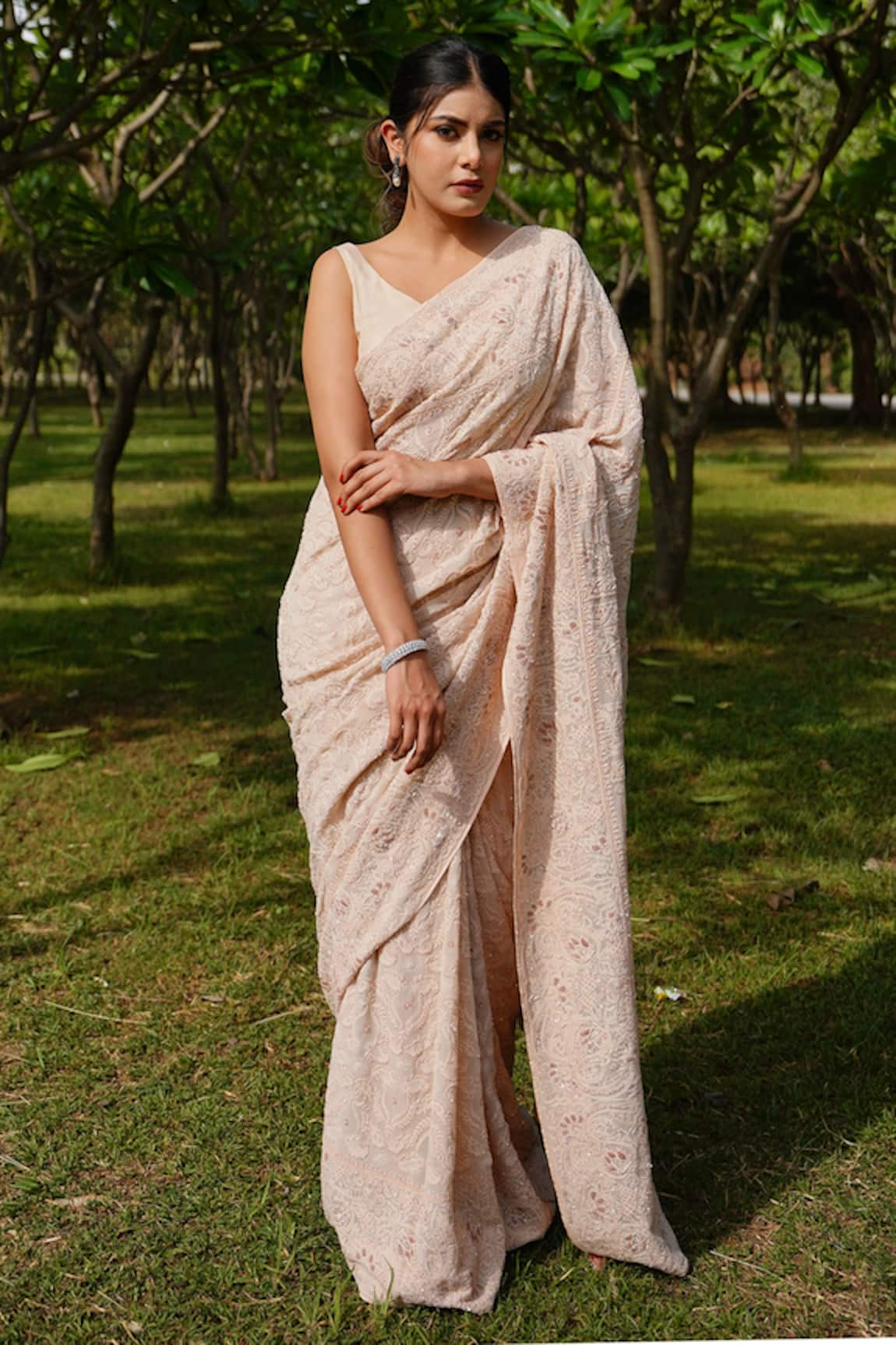 Iktaar by Meena Chikankari Chiffon Saree