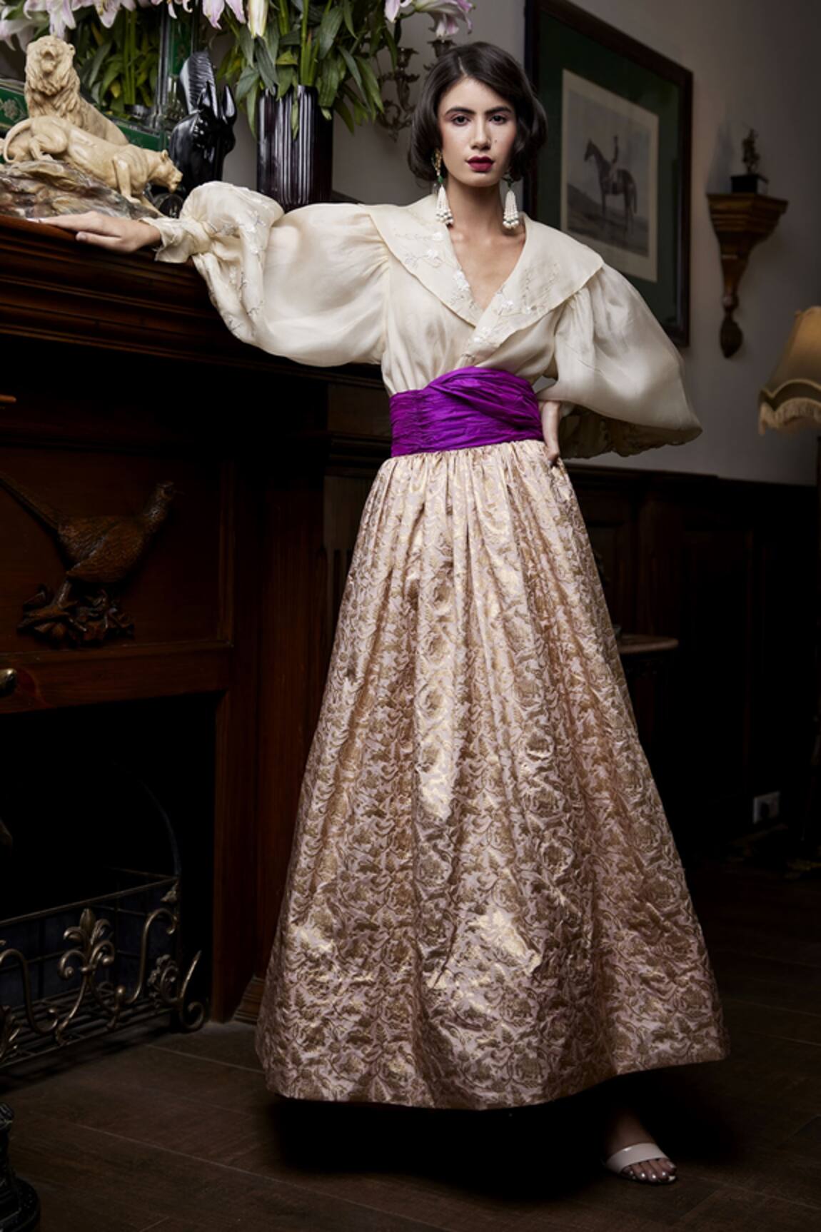Atelier Shikaarbagh Draped Puffed Sleeve Blouse