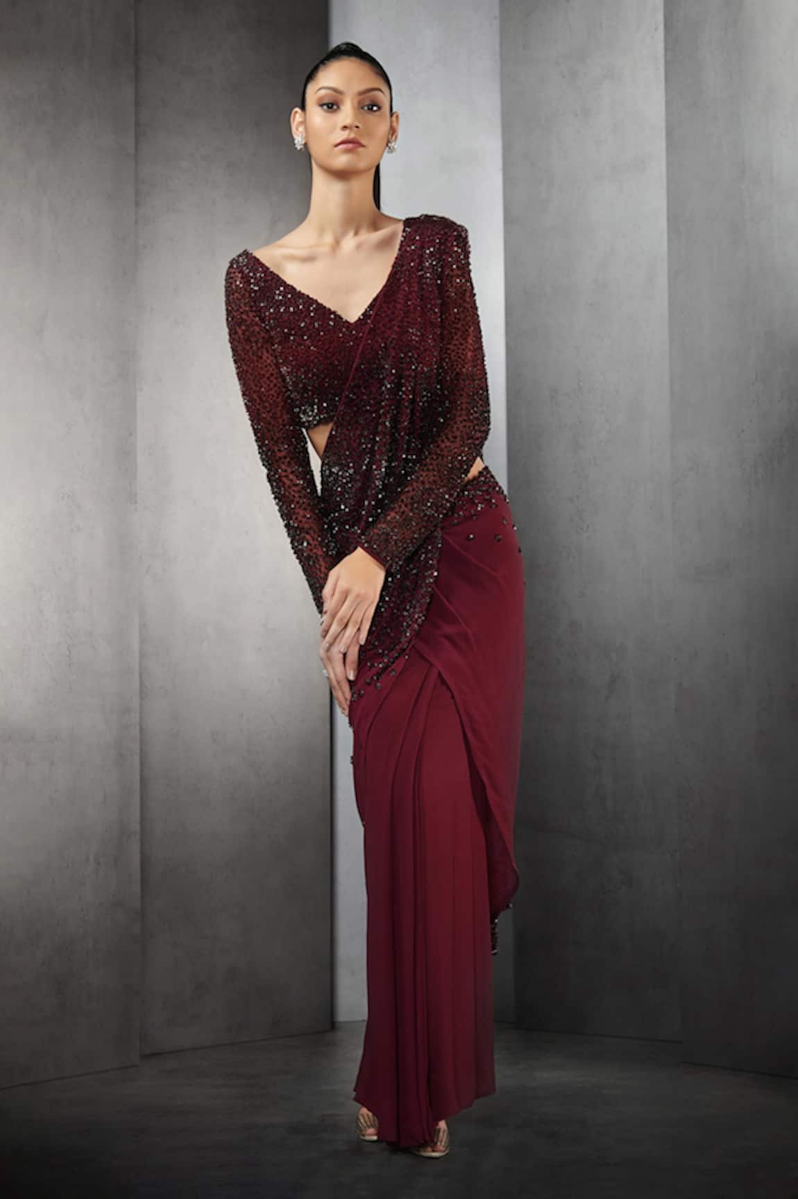 Rohit Gandhi + Rahul Khanna Sequin Pre-Draped Saree