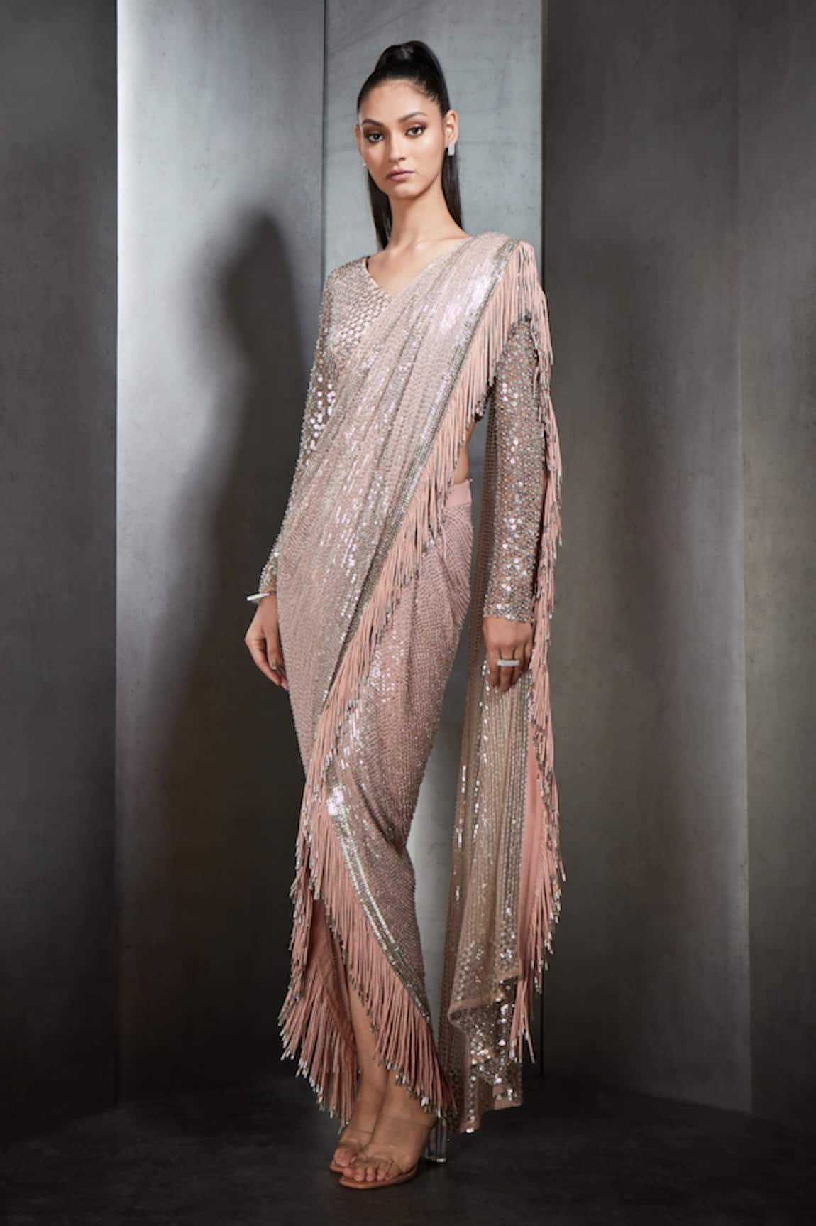 Rohit Gandhi + Rahul Khanna Fringed Pre-Draped Saree