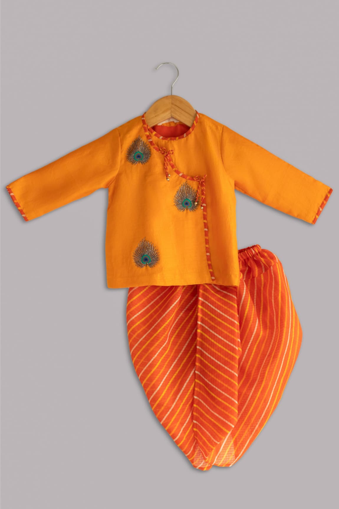 Minikin Peacock Feather Embroidered Kurta Set 