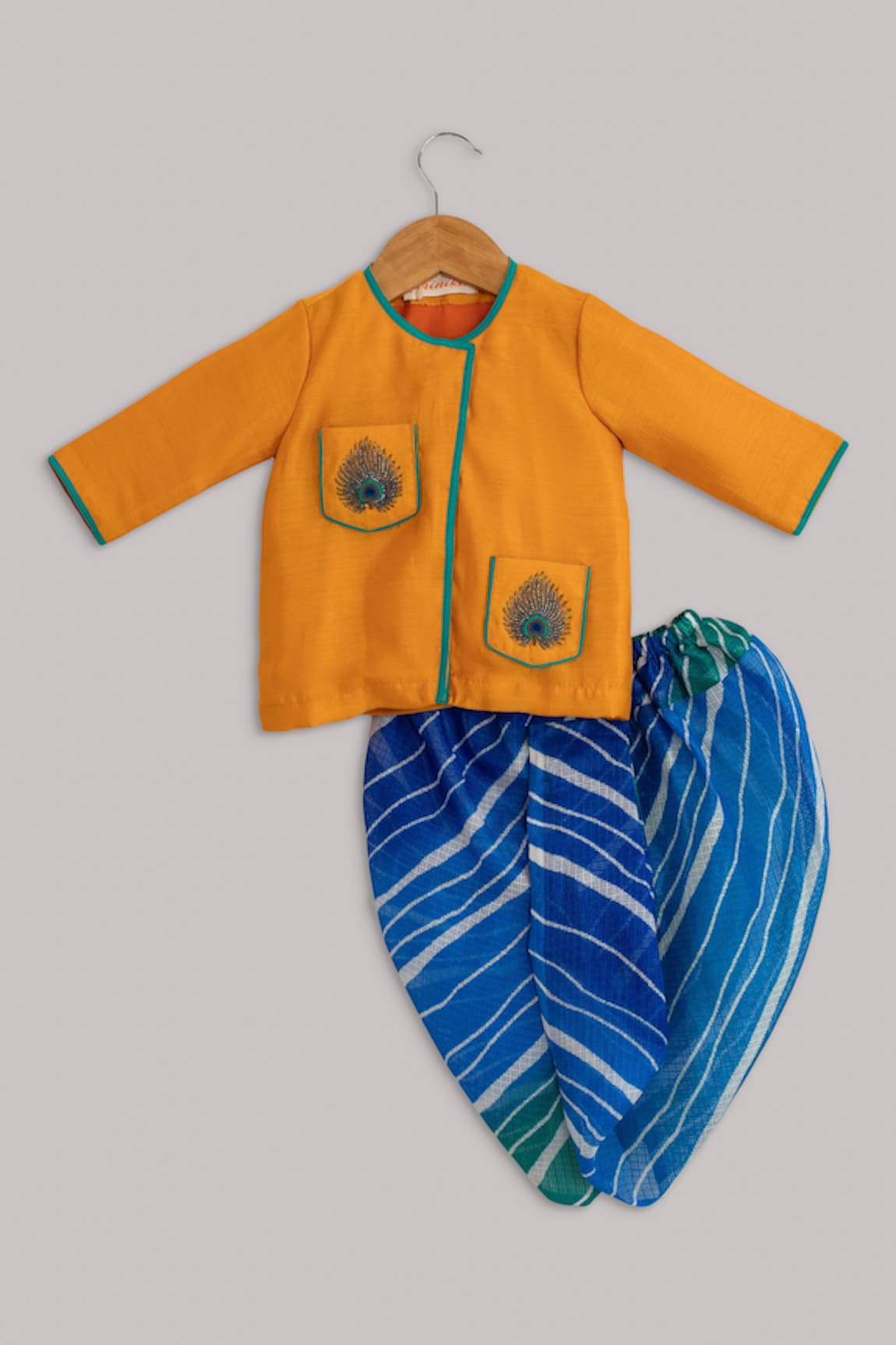 Minikin Peacock Feather Embroidered Kurta Set 