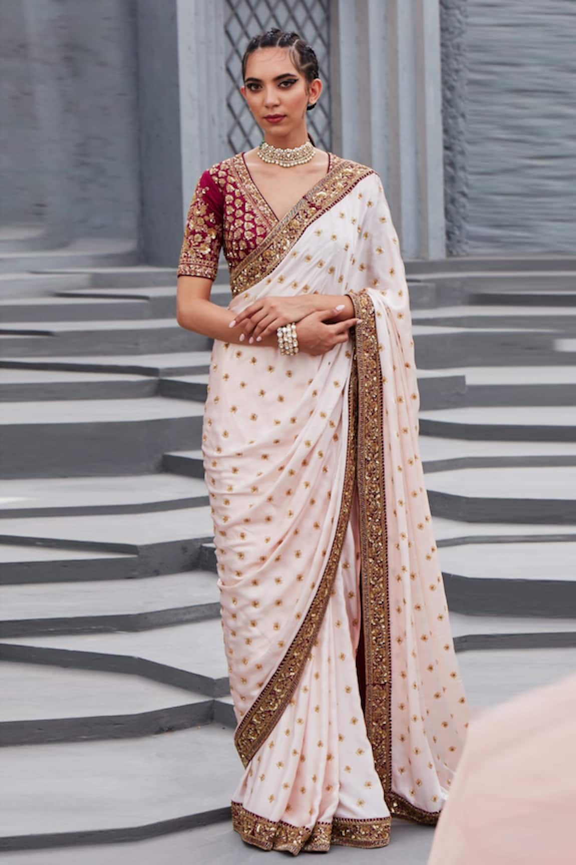 Jigar Mali Embroidered Saree With Blouse