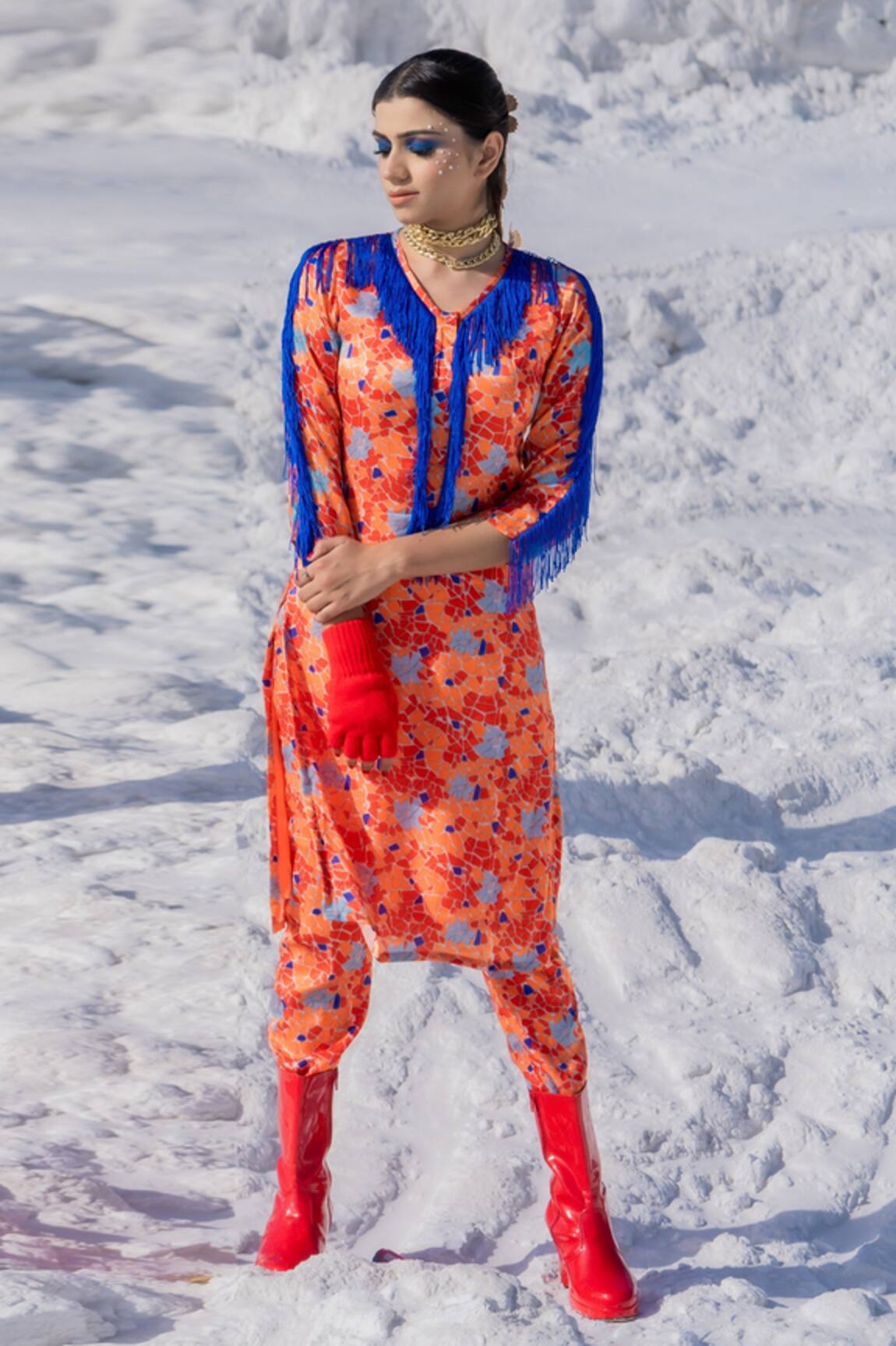 Etasha By Asha Jain Satin Printed Tunic & Pant Set 