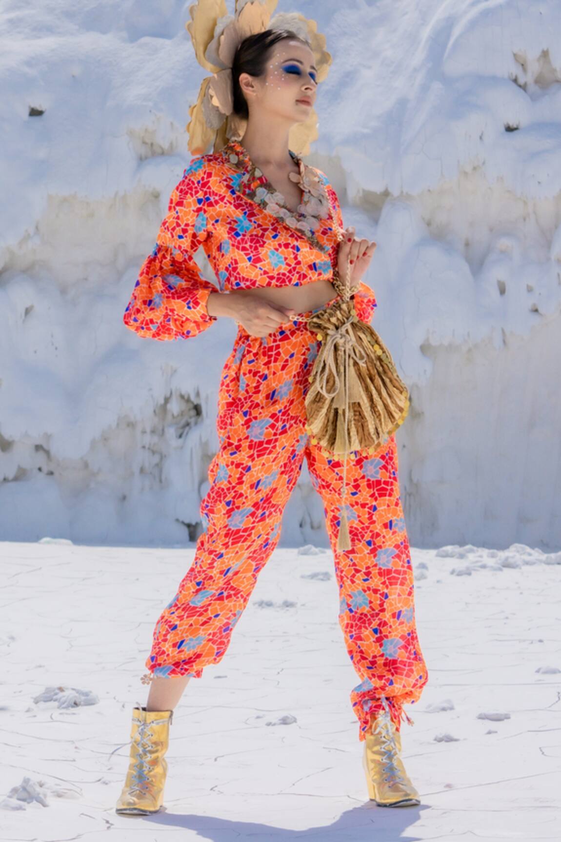 Etasha By Asha Jain Printed Short Blazer With Joggers 